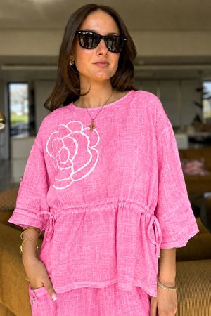 Wild Shores Pure Cotton Pull Tie Top Washed Milkshake Pink